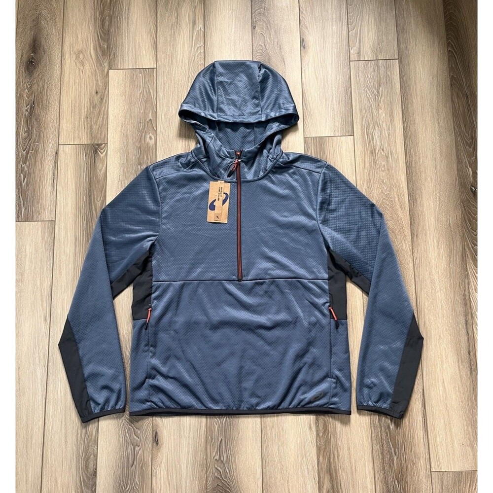 Asics Knit Grid Fleece 1/4 Zip Pullover Hoodie Blue Mens Sz Medium NWT